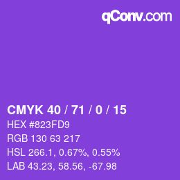 Code couleur: CMYK 40 / 71 / 0 / 15 | qconv.com