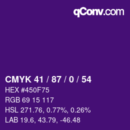 Color code: CMYK 41 / 87 / 0 / 54 | qconv.com