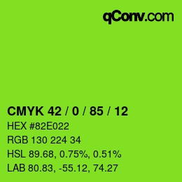 Code couleur: CMYK 42 / 0 / 85 / 12 | qconv.com