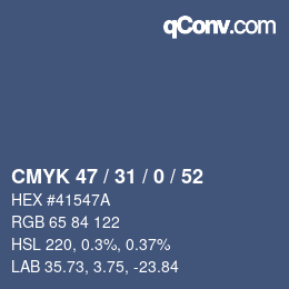 Código de color: CMYK 47 / 31 / 0 / 52 | qconv.com