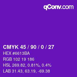 Code couleur: CMYK 45 / 90 / 0 / 27 | qconv.com