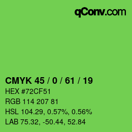 Code couleur: CMYK 45 / 0 / 61 / 19 | qconv.com