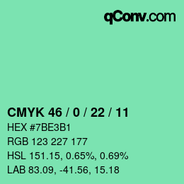 カラーコード: CMYK 46 / 0 / 22 / 11 | qconv.com