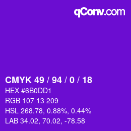 Code couleur: CMYK 49 / 94 / 0 / 18 | qconv.com