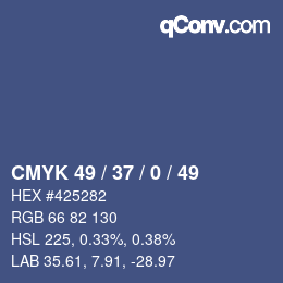 Code couleur: CMYK 49 / 37 / 0 / 49 | qconv.com