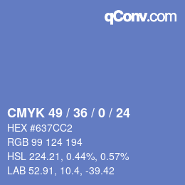 カラーコード: CMYK 49 / 36 / 0 / 24 | qconv.com