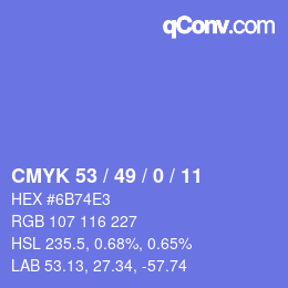 カラーコード: CMYK 53 / 49 / 0 / 11 | qconv.com