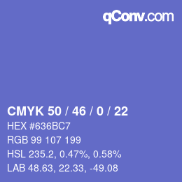 Color code: CMYK 50 / 46 / 0 / 22 | qconv.com