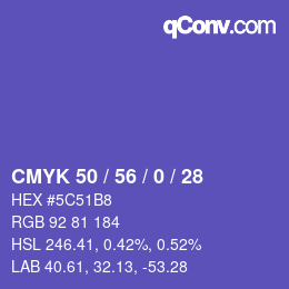 Code couleur: CMYK 50 / 56 / 0 / 28 | qconv.com