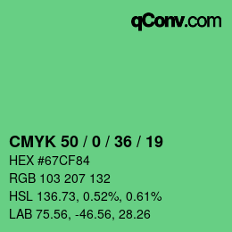 Code couleur: CMYK 50 / 0 / 36 / 19 | qconv.com