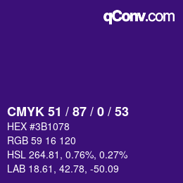 カラーコード: CMYK 51 / 87 / 0 / 53 | qconv.com