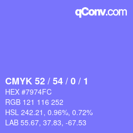 Farbcode: CMYK 52 / 54 / 0 / 1 | qconv.com