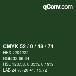 Farbcode: CMYK 52 / 0 / 48 / 74 | qconv.com