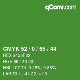 Farbcode: CMYK 52 / 0 / 65 / 44 | qconv.com