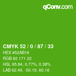 Color code: CMYK 52 / 0 / 87 / 33 | qconv.com