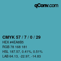 Color code: CMYK 57 / 7 / 0 / 29 | qconv.com