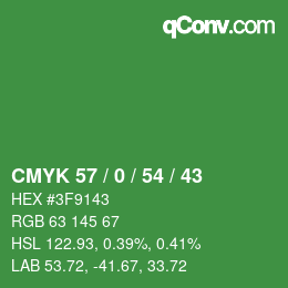 Farbcode: CMYK 57 / 0 / 54 / 43 | qconv.com