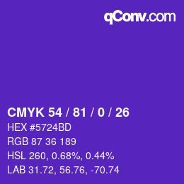 Code couleur: CMYK 54 / 81 / 0 / 26 | qconv.com