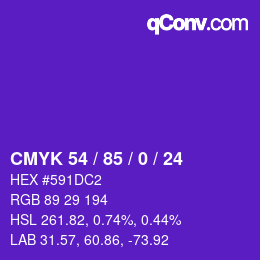 Code couleur: CMYK 54 / 85 / 0 / 24 | qconv.com