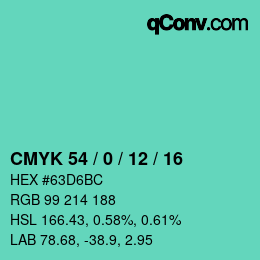 Farbcode: CMYK 54 / 0 / 12 / 16 | qconv.com