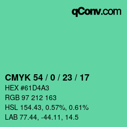 Code couleur: CMYK 54 / 0 / 23 / 17 | qconv.com