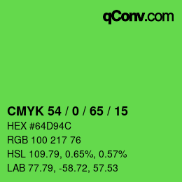 Farbcode: CMYK 54 / 0 / 65 / 15 | qconv.com