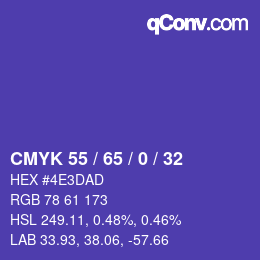 Farbcode: CMYK 55 / 65 / 0 / 32 | qconv.com