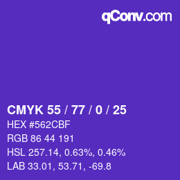 Color code: CMYK 55 / 77 / 0 / 25 | qconv.com