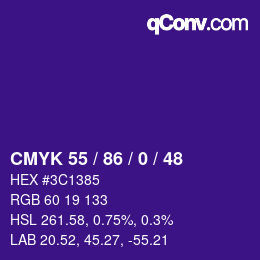 Code couleur: CMYK 55 / 86 / 0 / 48 | qconv.com