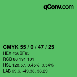 Code couleur: CMYK 55 / 0 / 47 / 25 | qconv.com