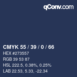 カラーコード: CMYK 55 / 39 / 0 / 66 | qconv.com