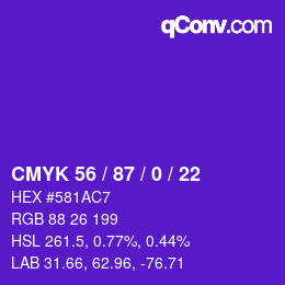 Farbcode: CMYK 56 / 87 / 0 / 22 | qconv.com