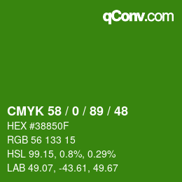 Farbcode: CMYK 58 / 0 / 89 / 48 | qconv.com