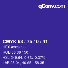 Farbcode: CMYK 63 / 75 / 0 / 41 | qconv.com