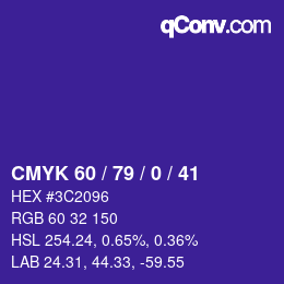 Code couleur: CMYK 60 / 79 / 0 / 41 | qconv.com