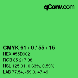 Farbcode: CMYK 61 / 0 / 55 / 15 | qconv.com