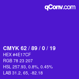 カラーコード: CMYK 62 / 89 / 0 / 19 | qconv.com