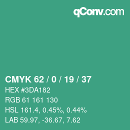 Color code: CMYK 62 / 0 / 19 / 37 | qconv.com