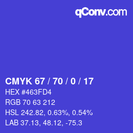 Código de color: CMYK 67 / 70 / 0 / 17 | qconv.com