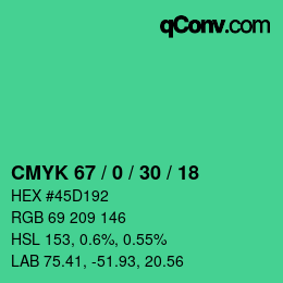 Farbcode: CMYK 67 / 0 / 30 / 18 | qconv.com