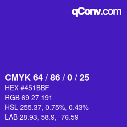 Color code: CMYK 64 / 86 / 0 / 25 | qconv.com