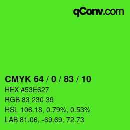 カラーコード: CMYK 64 / 0 / 83 / 10 | qconv.com