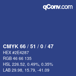 Code couleur: CMYK 66 / 51 / 0 / 47 | qconv.com