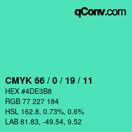 カラーコード: CMYK 66 / 0 / 19 / 11 | qconv.com