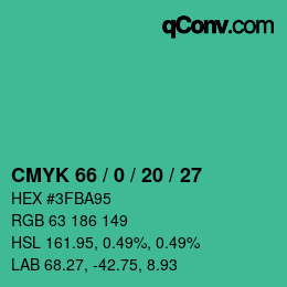 Code couleur: CMYK 66 / 0 / 20 / 27 | qconv.com