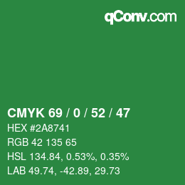 Color code: CMYK 69 / 0 / 52 / 47 | qconv.com