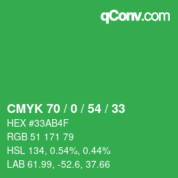 Farbcode: CMYK 70 / 0 / 54 / 33 | qconv.com