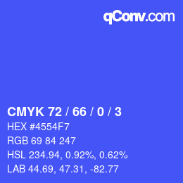 Code couleur: CMYK 72 / 66 / 0 / 3 | qconv.com