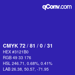 カラーコード: CMYK 72 / 81 / 0 / 31 | qconv.com