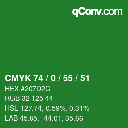 Color code: CMYK 74 / 0 / 65 / 51 | qconv.com